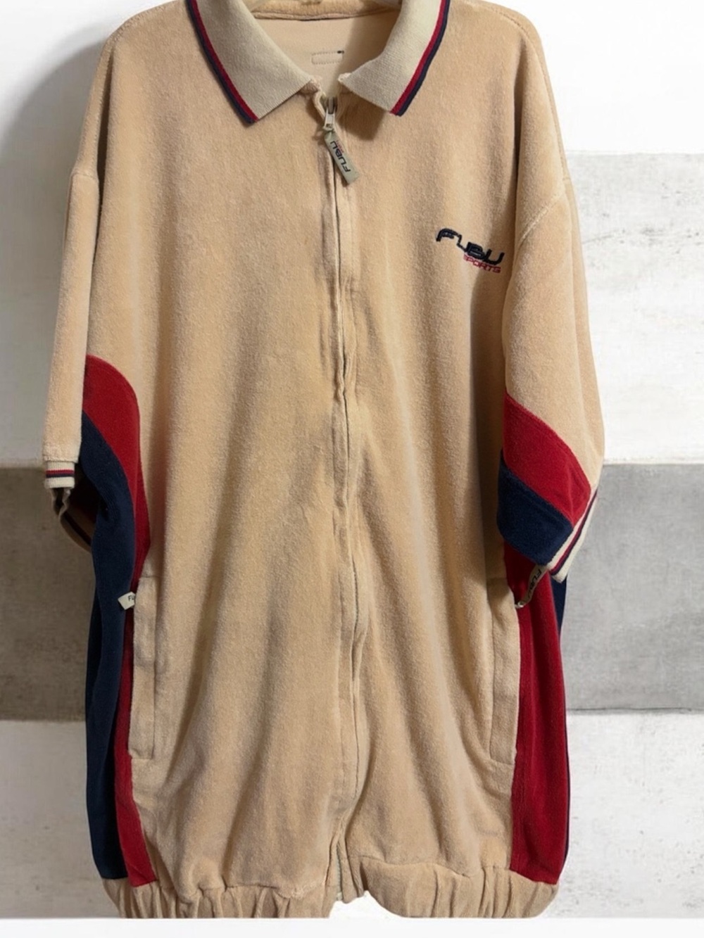 FUBU Track Suit Top 2XL Biege Full Zip Short Sleeve Sport HipHop Y2K 90s VTG